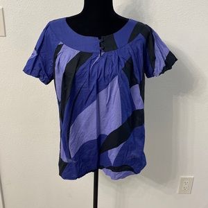 A New Approach Blue and Black Geometric Ballon Sleeve 100% Cotton Petite Large